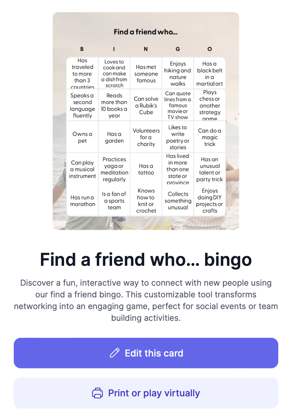 find a friend bingo card